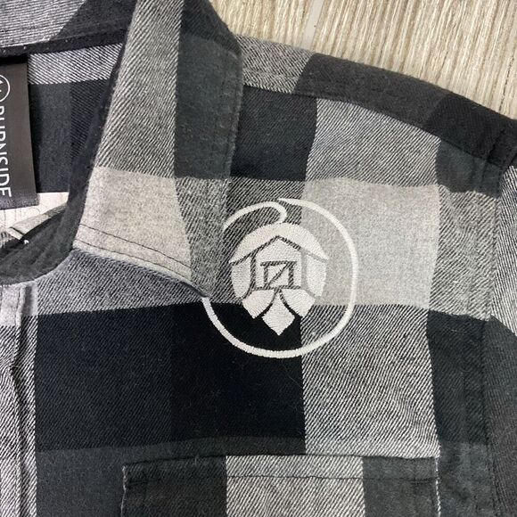 Burnside Men's Size Small Black Grey Heavy Flannel Button Down Shirt - Picture 6 of 9